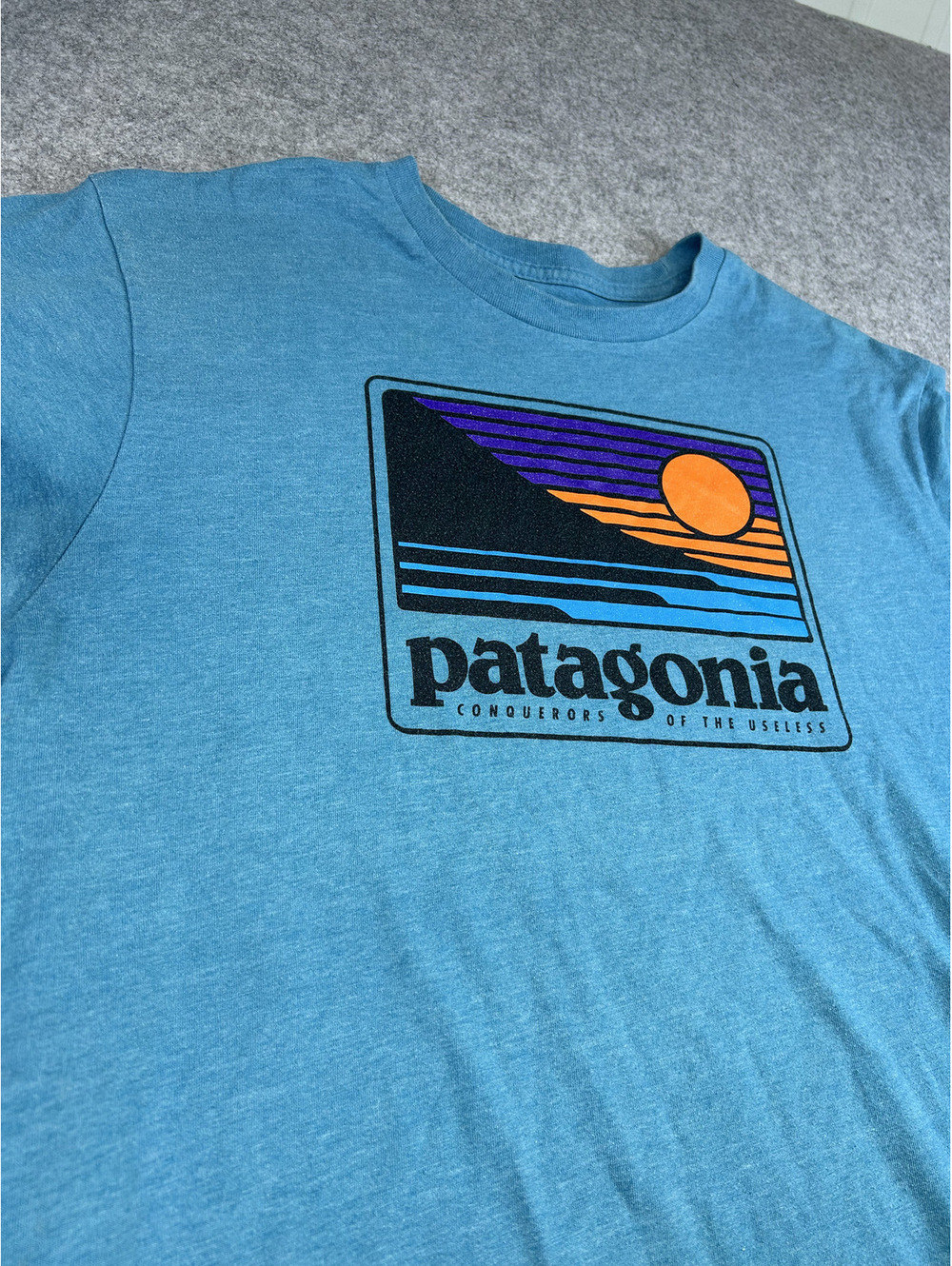 Patagonia Womens Slim Fit T Shirt Sunset Blue Sz M Gorpcore Outdoor Retro